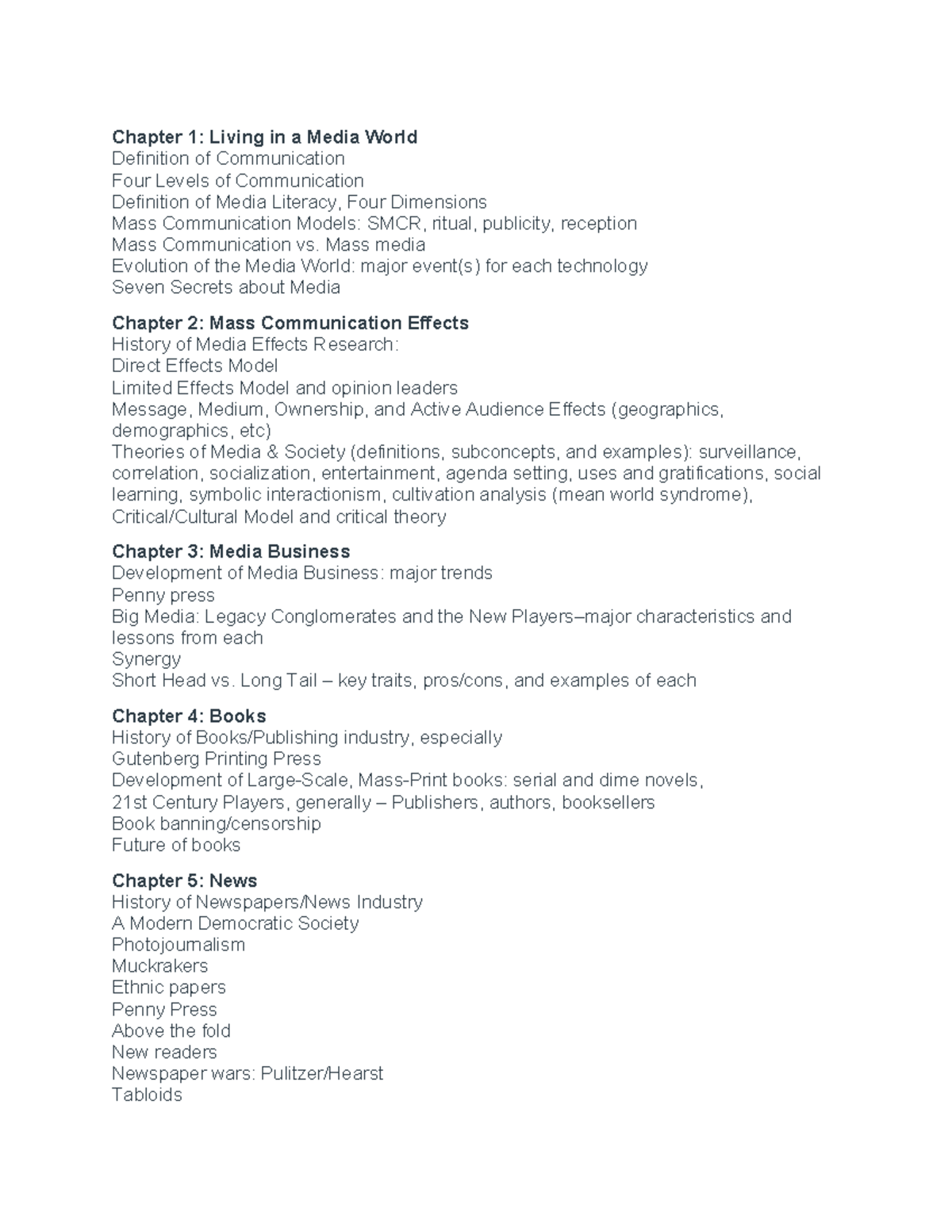 Intro to Mass Communication Exam 1 Study Guide: Key Concepts & Effects ...