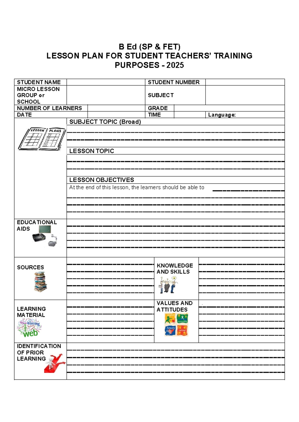 Lesson PLAN FOR SP AND FET 2 - B Ed (SP & FET) LESSON PLAN FOR STUDENT ...