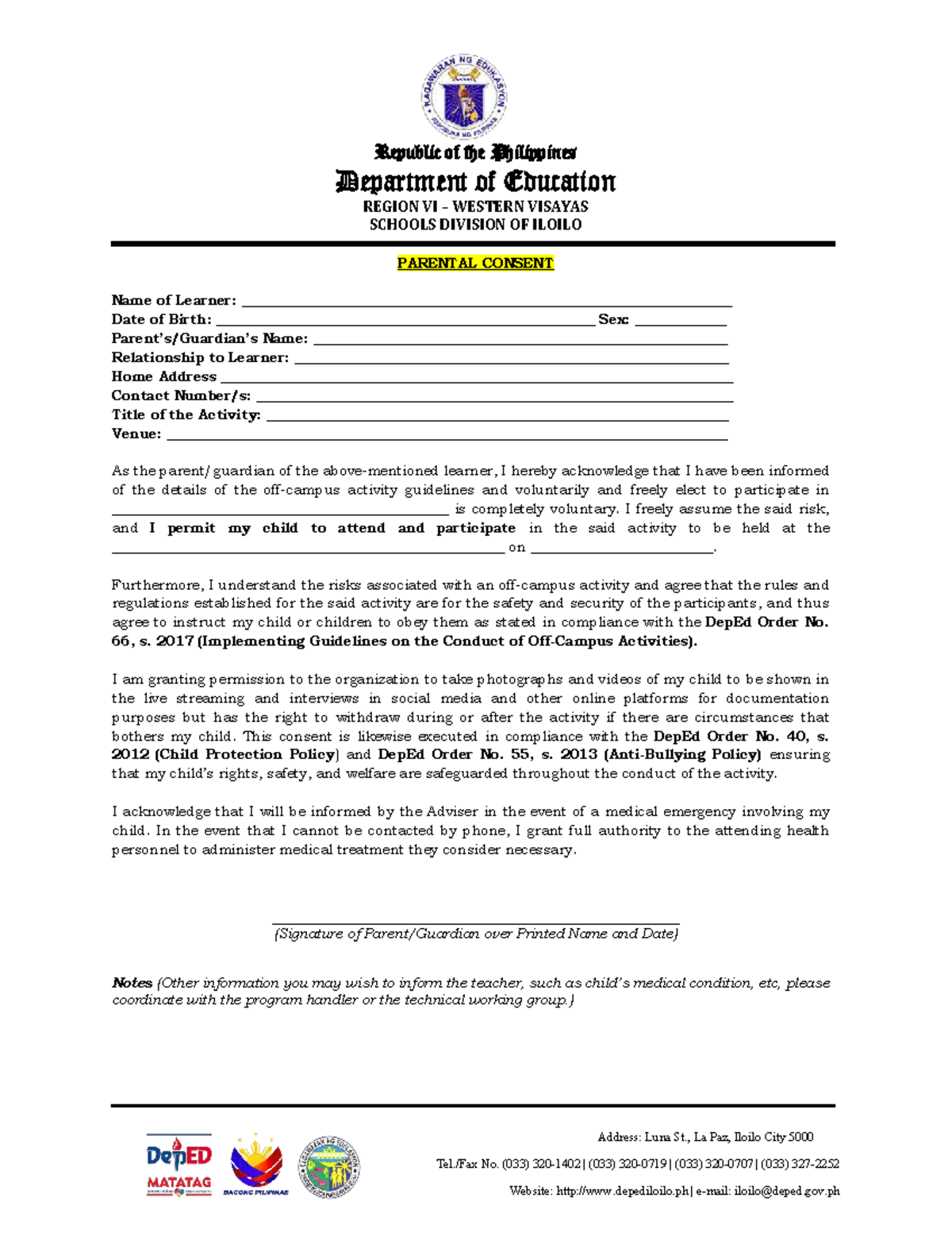 Parental Consent Form 2026 - Sample for DepEd Activities - Studocu