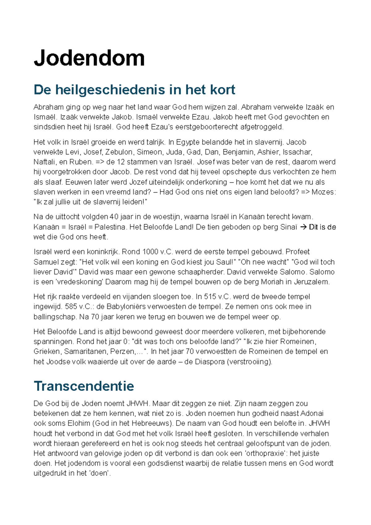 SV Jodendom: De Heilgeschiedenis en Rituelen van het Joodse Volk - Studocu