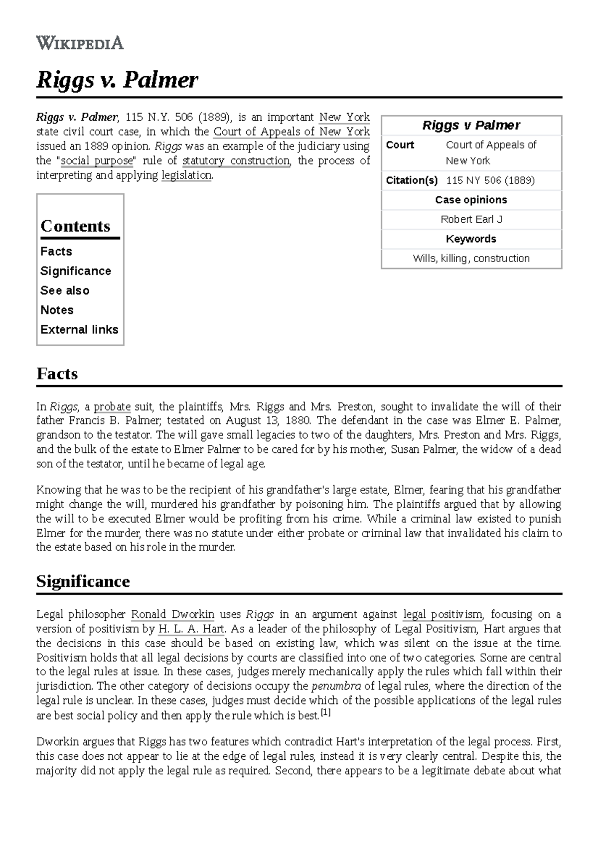 Riggs v. Palmer Case Study: Legal Implications & Significance - Studocu