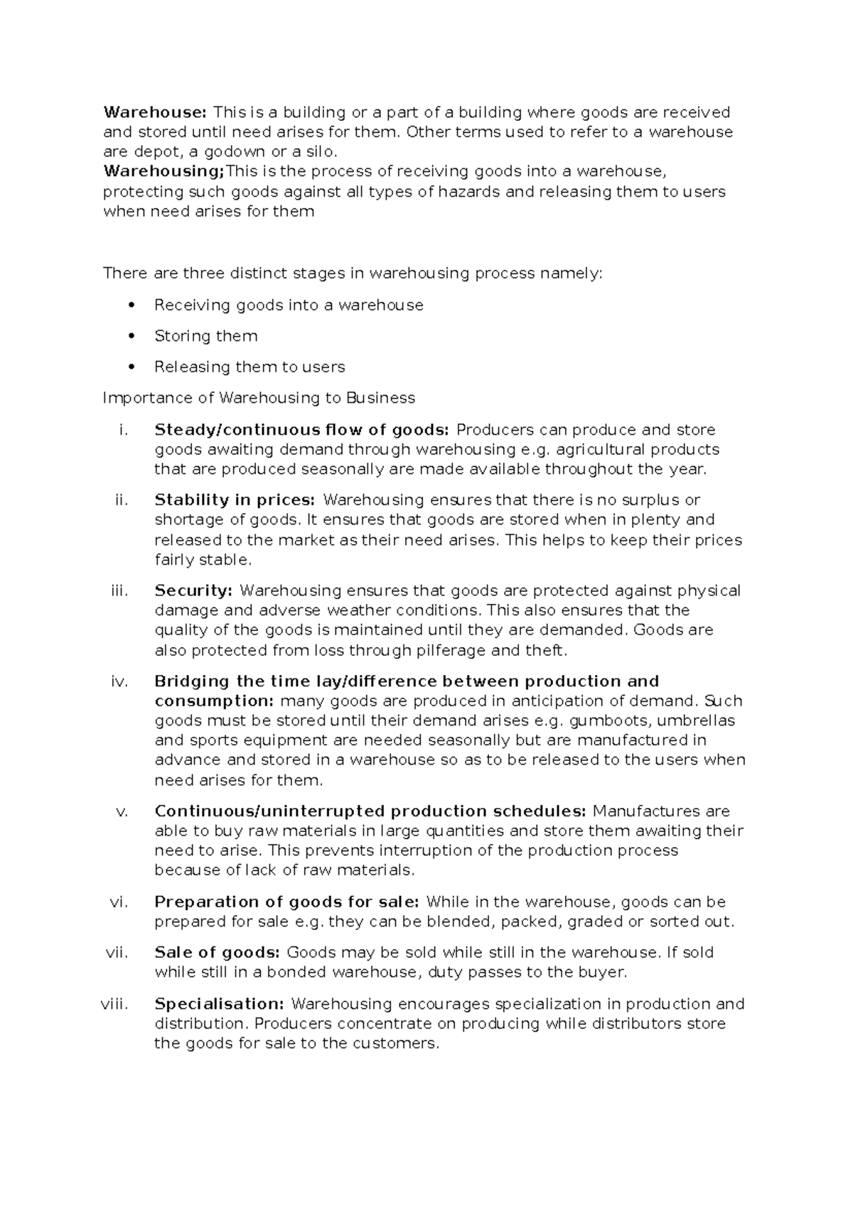 Warehousing Notes - 2nd Year 1st Sem Overview and Importance - Studocu