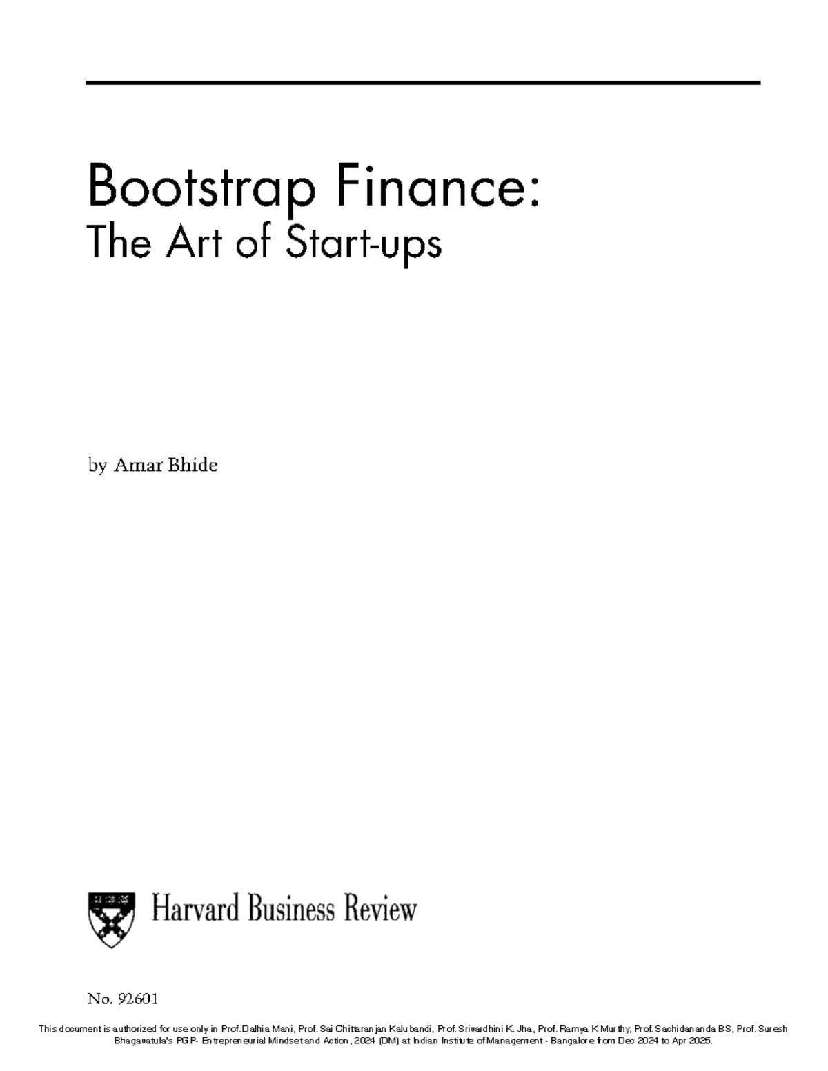 Bootstrap Finance: The Art of Startups (EM 92601) - Studocu