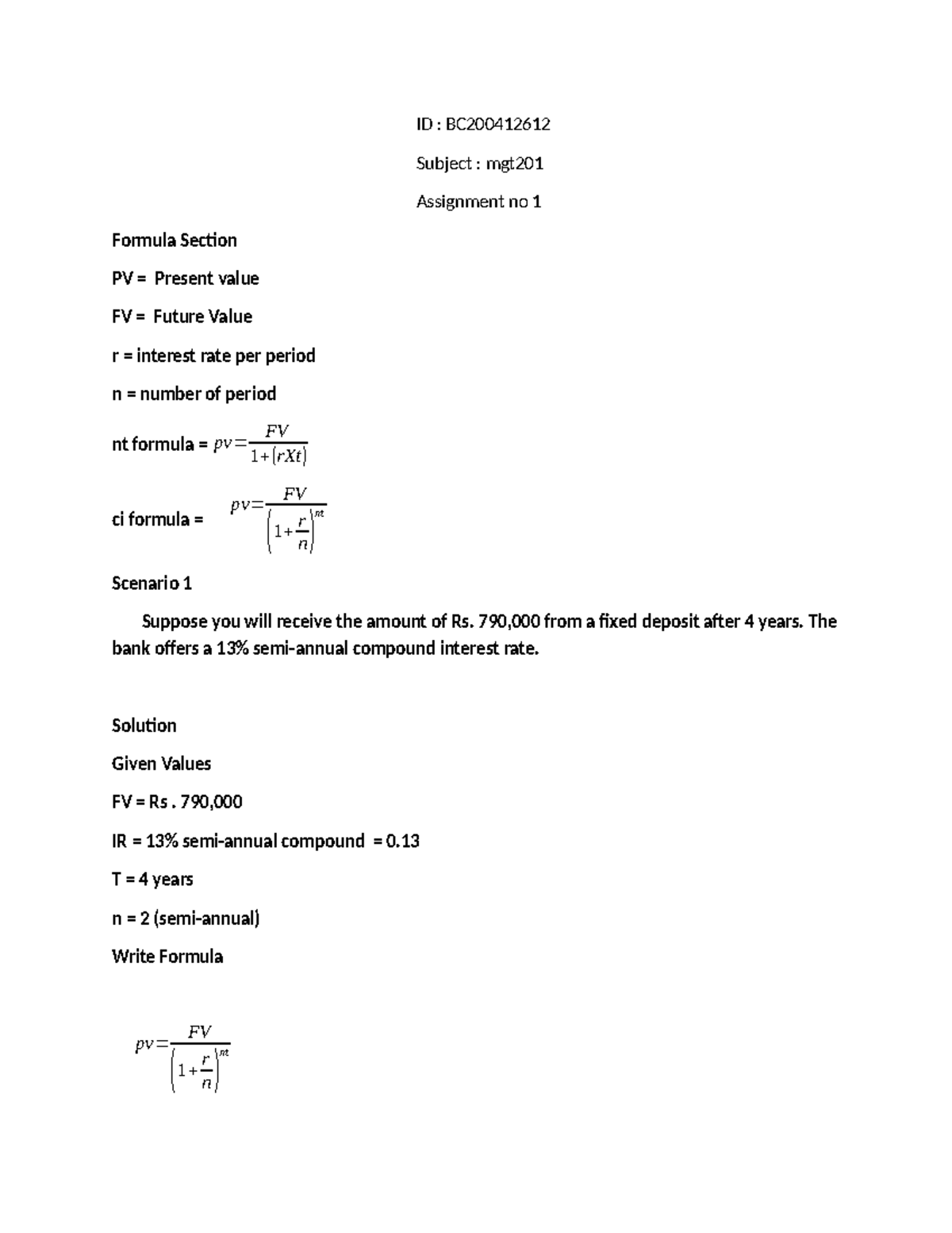 MGT201 Assignment 1: Present Value and Future Value Calculations - Studocu