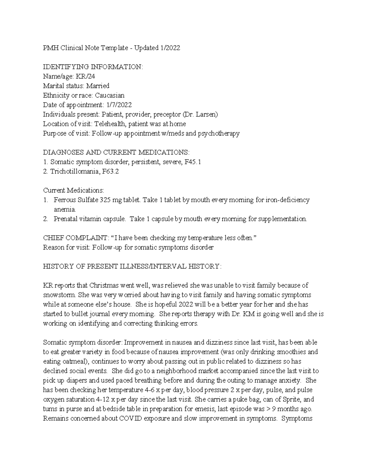 PMH Clinical Note Template: Follow-Up & Therapy Session Details - Studocu