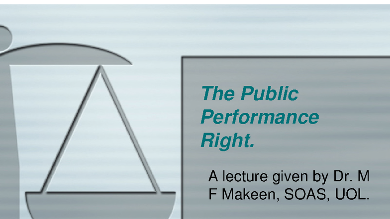 The Public Performance Right: Lecture Notes (2025-2026) - Studocu