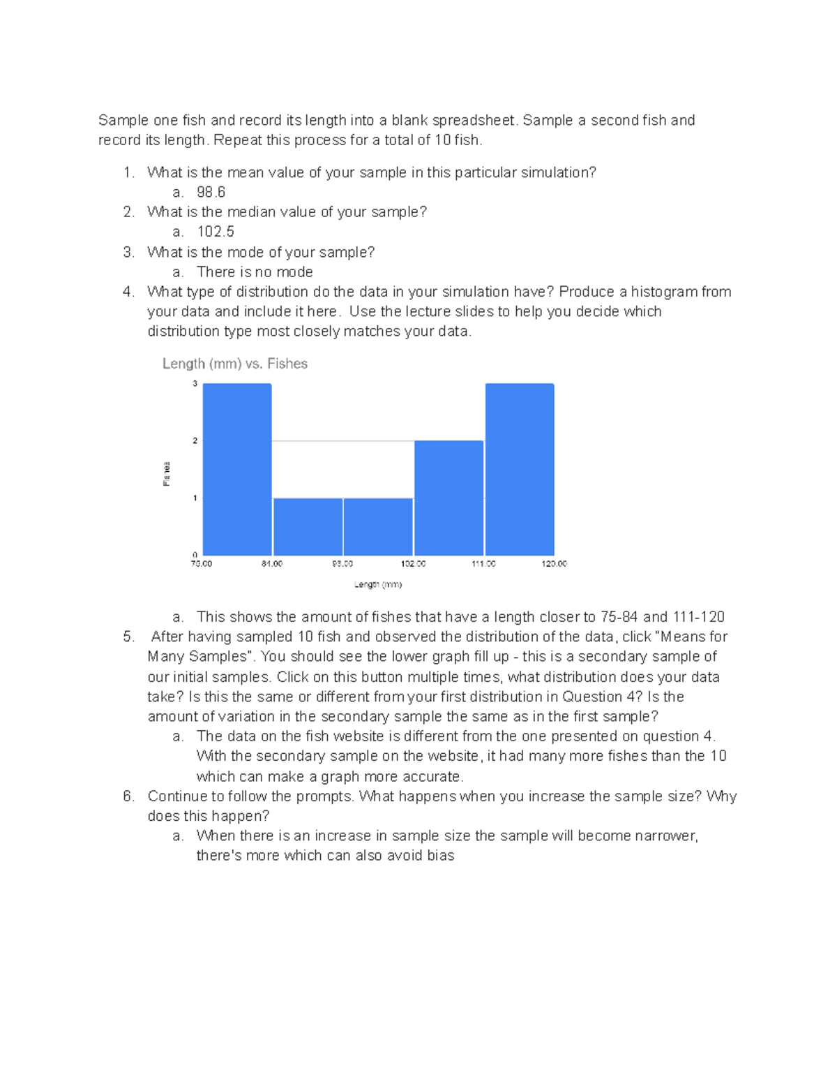 Population Statistics Post Lab (Biology 9-10 Fish Simulation Analysis ...