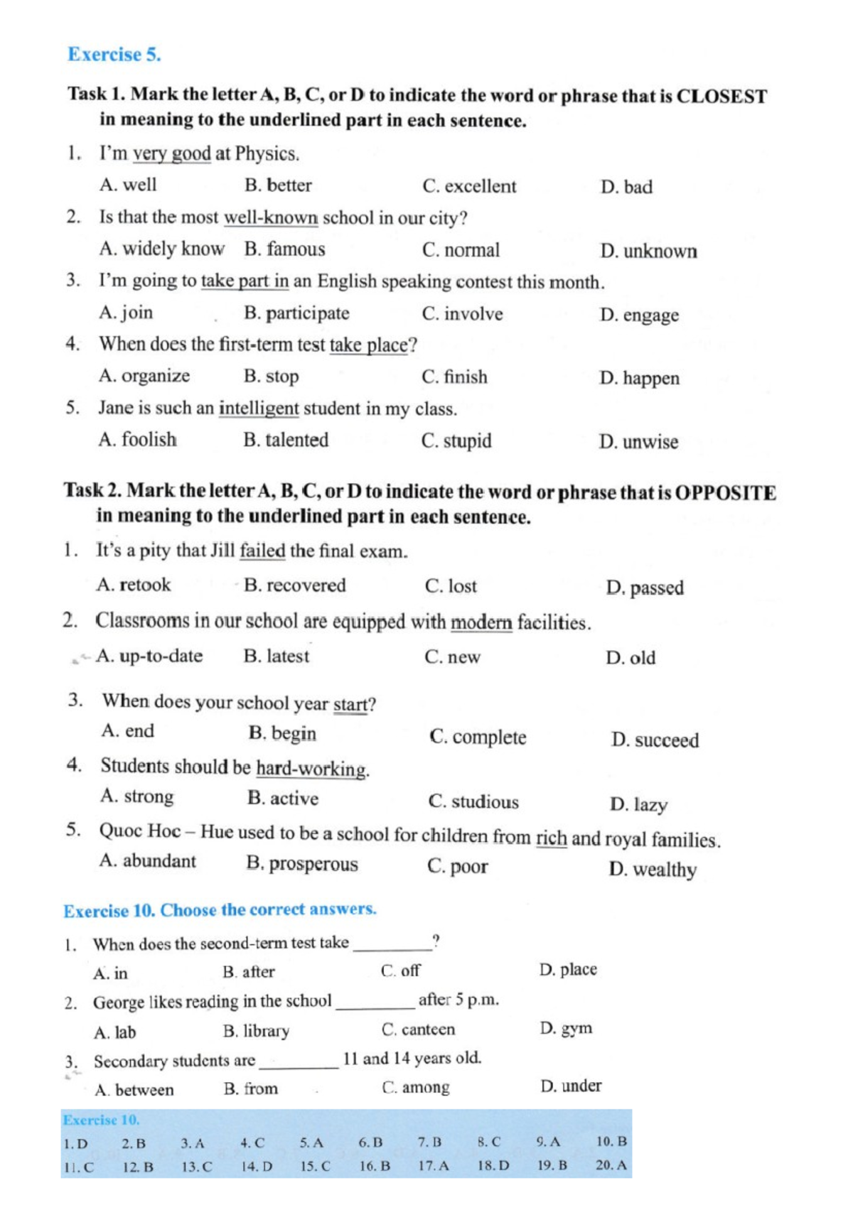 Test 1 - U6.7 - Key to Extra Exercises for GS7 Book 1 - Studocu