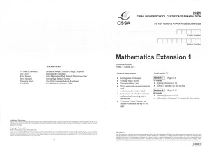 CSSA Mathematics Extension 1 Trial HSC Exam 2021 - Studocu