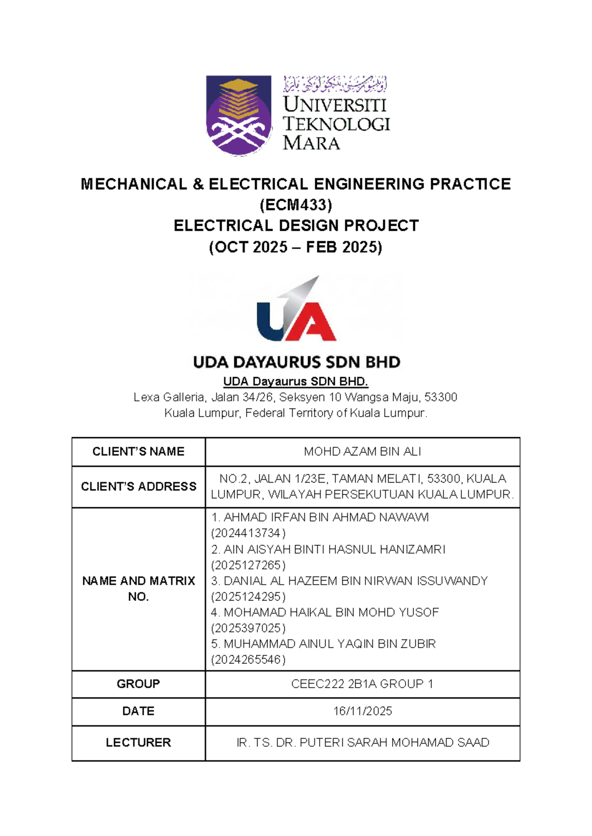 Electrical Design Project Report (ECM433) - Group 1 - Studocu