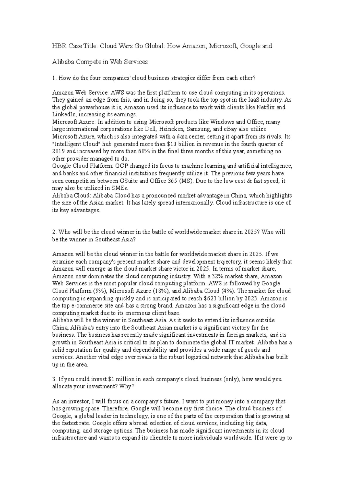 1 - None - HBR Case Title: Cloud Wars Go Global: How Amazon, Microsoft ...
