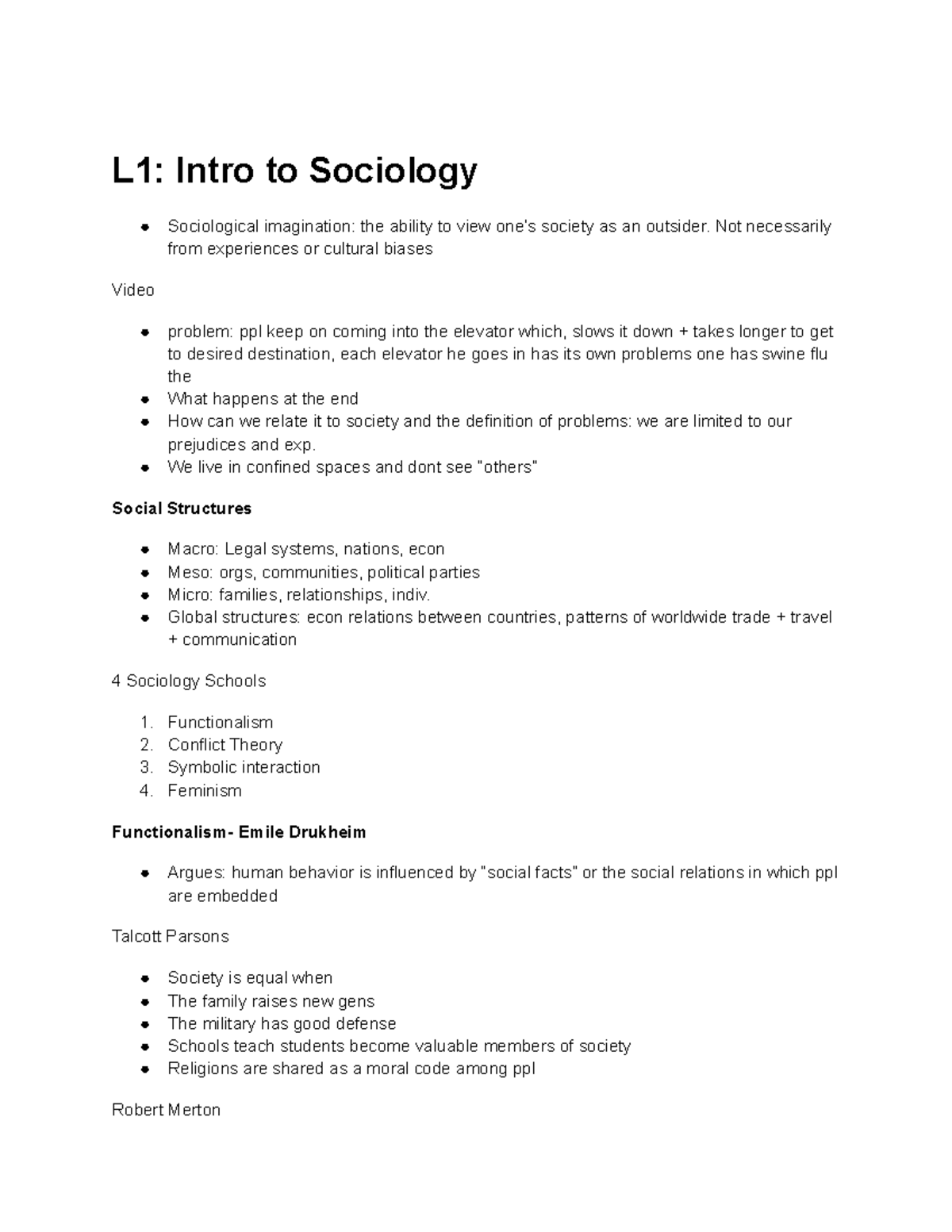 Soc 101: Intro to Sociology Lecture 1 Notes on Social Structures - Studocu