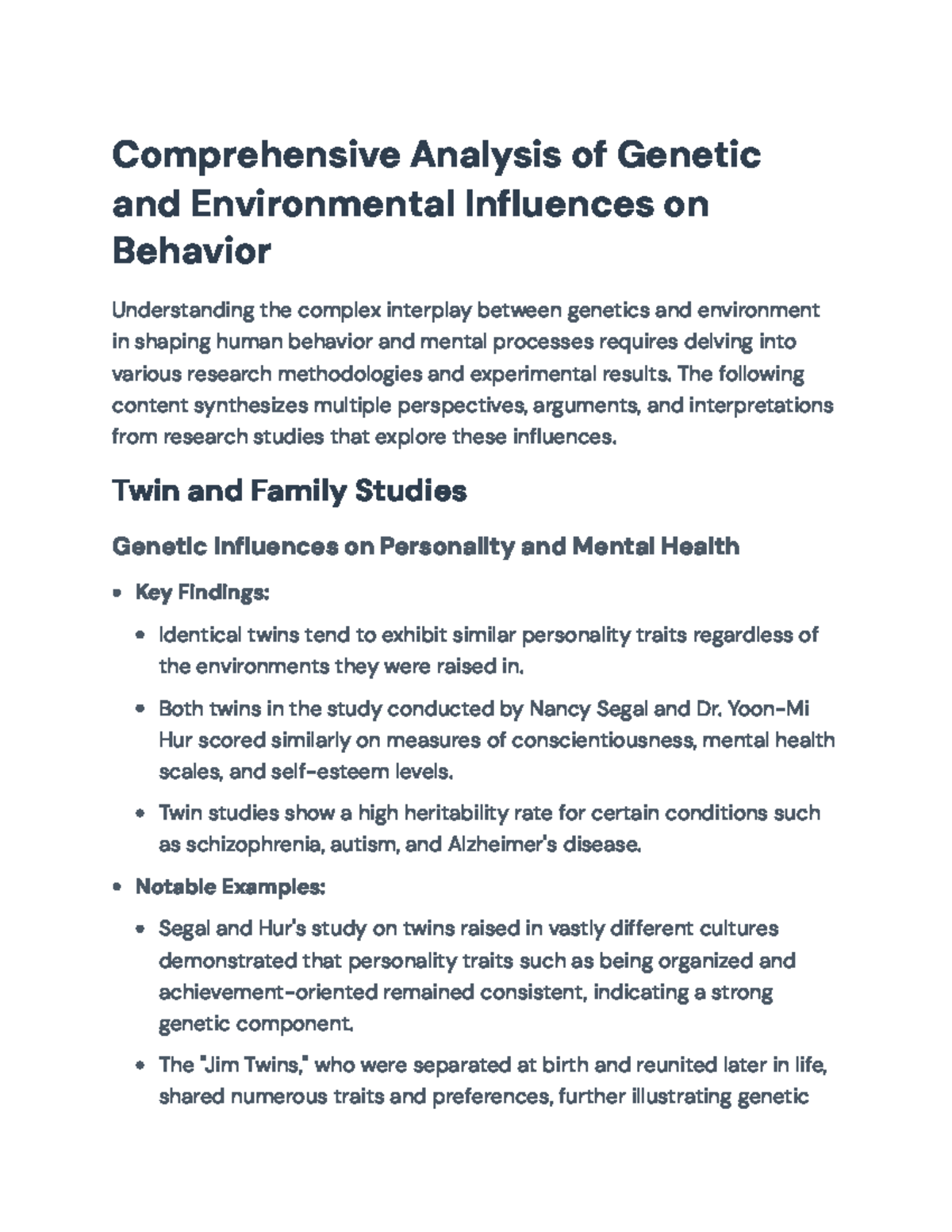 Genetic and Environmental Influences on Human Behavior: A Study ...