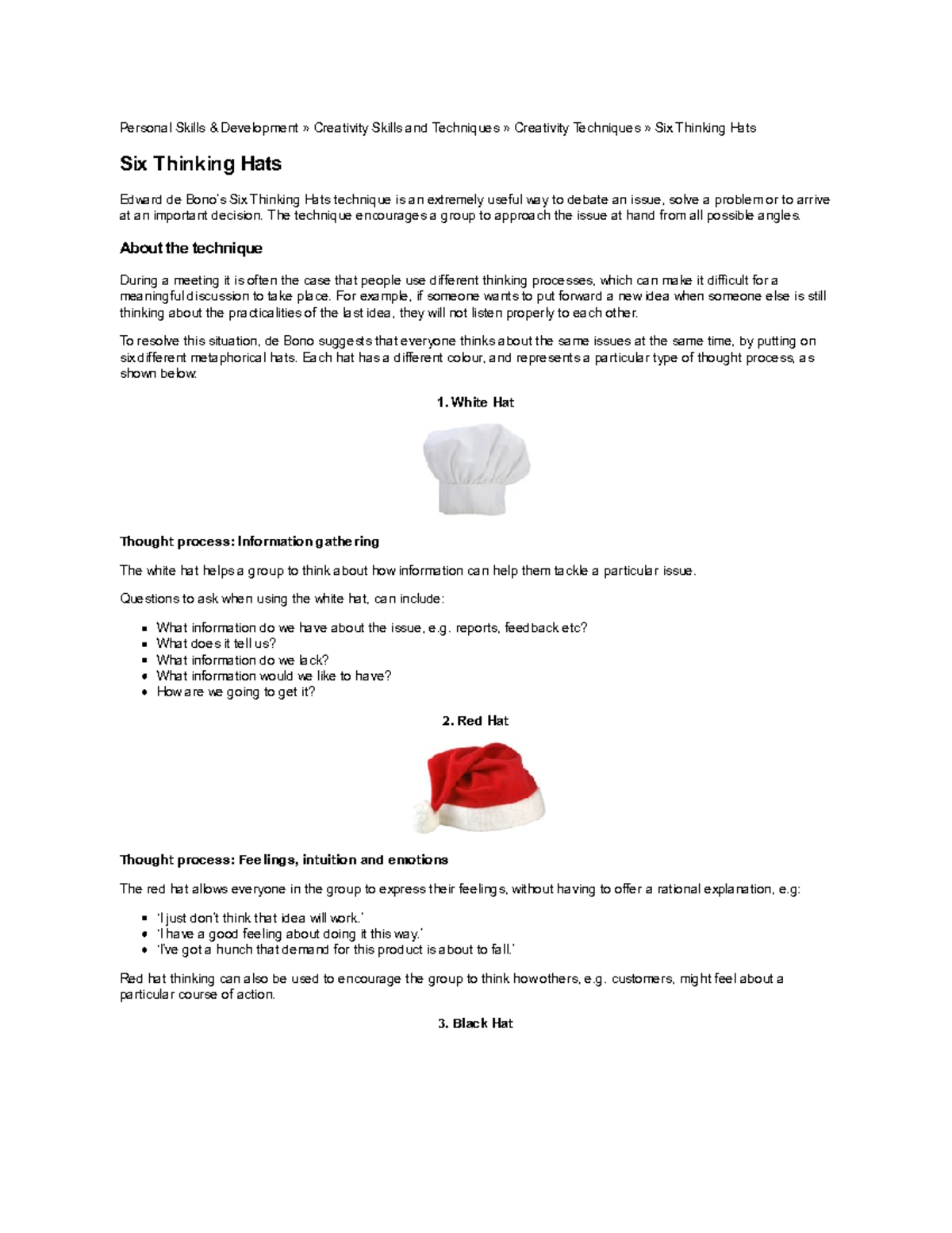 BS 208 Module 2: Six Thinking Hats Techniques for Creative Problem ...