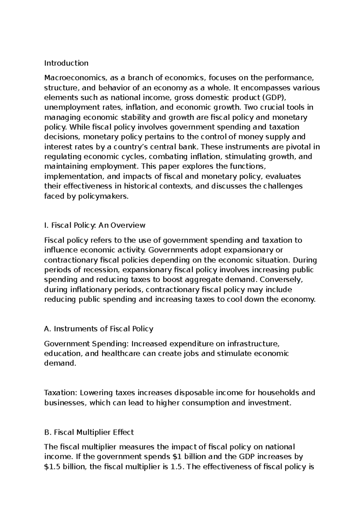 Macroeconomics A2: Exploring Fiscal and Monetary Policy Dynamics - Studocu