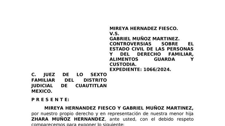 Convenio de Guarda y Custodia - Mireya Hernández Fiesco vs. Gabriel