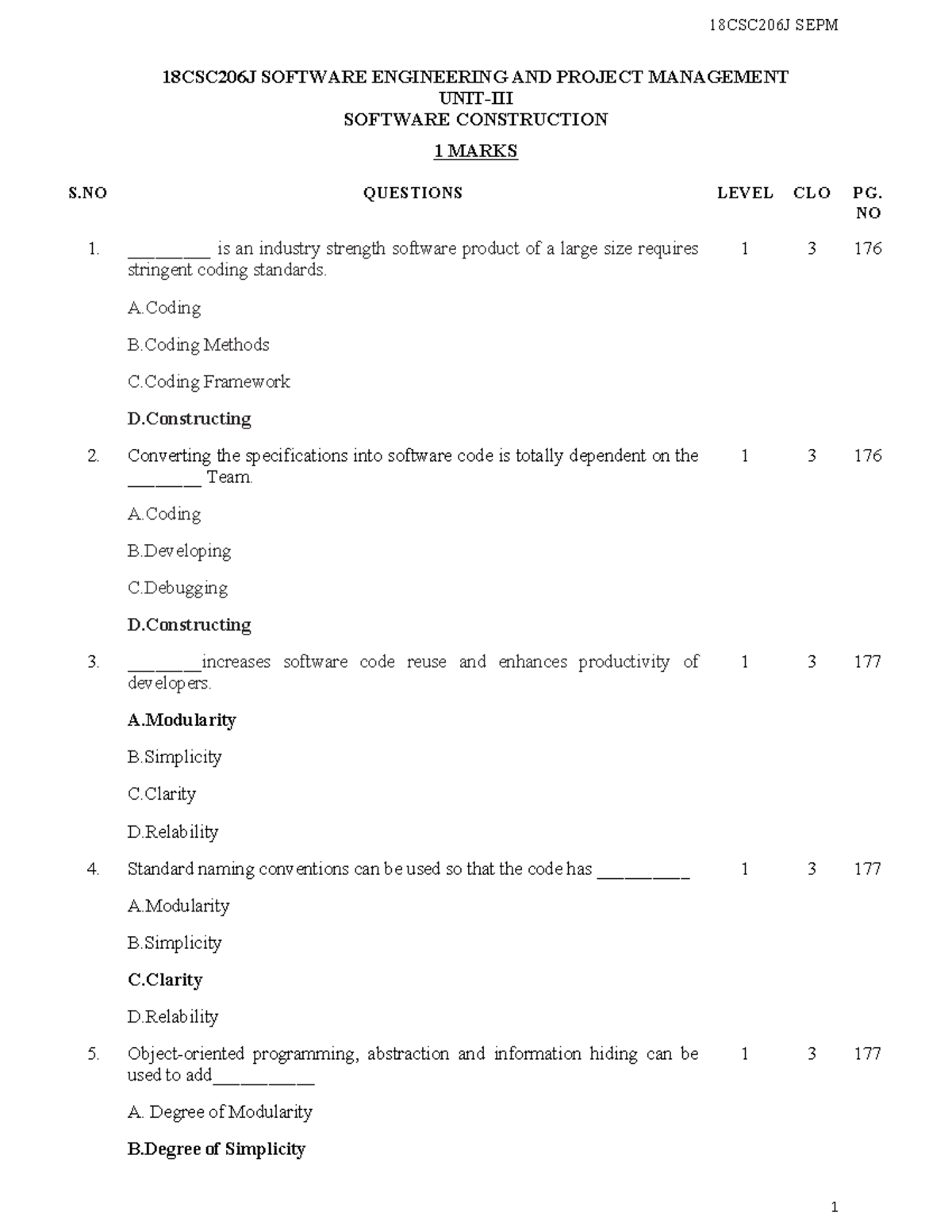 18CSC206J SEPM Software Construction: Key Concepts and Standards - Studocu