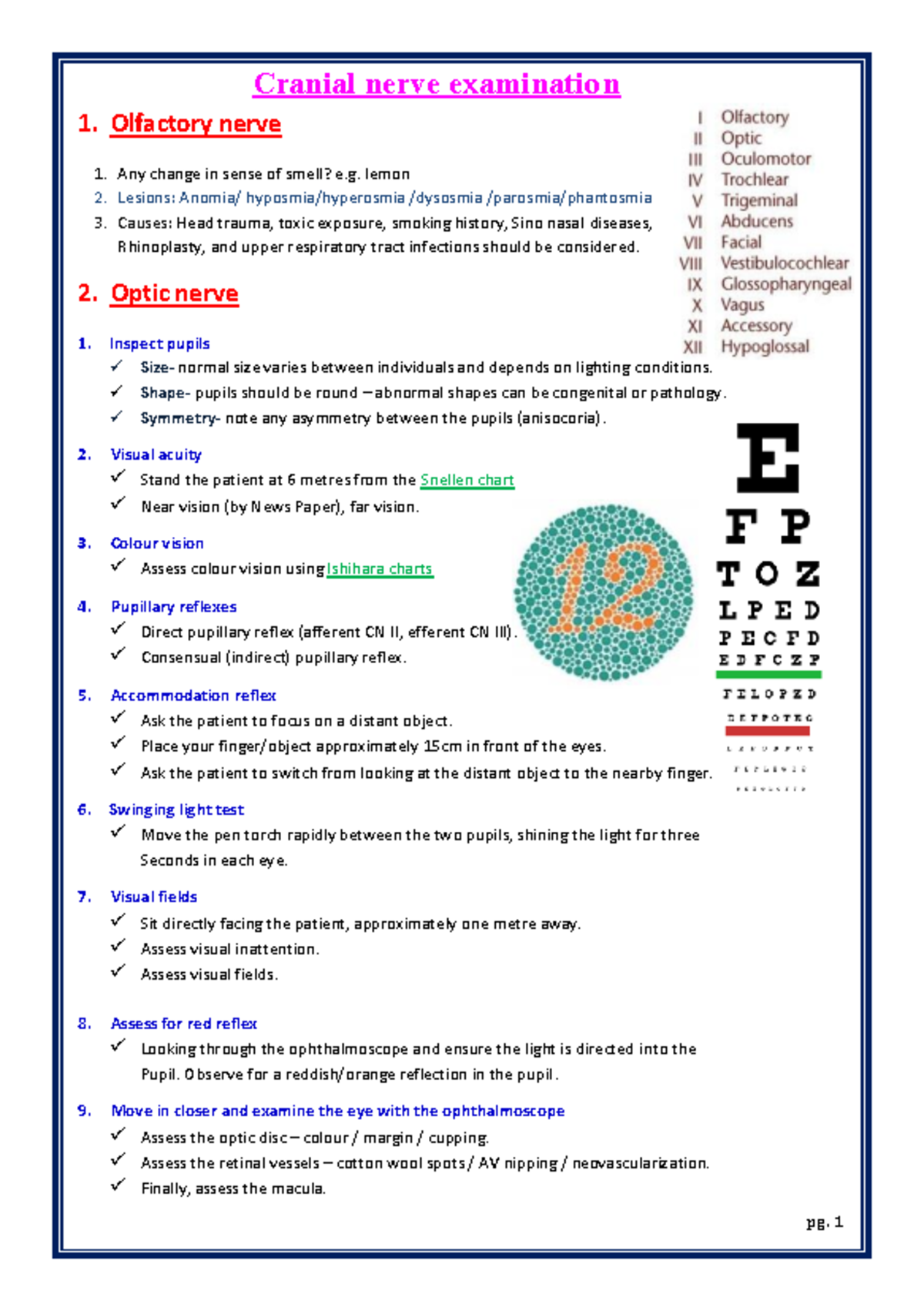 CNS 101: Comprehensive Guide to Cranial Nerve Examination - Studocu