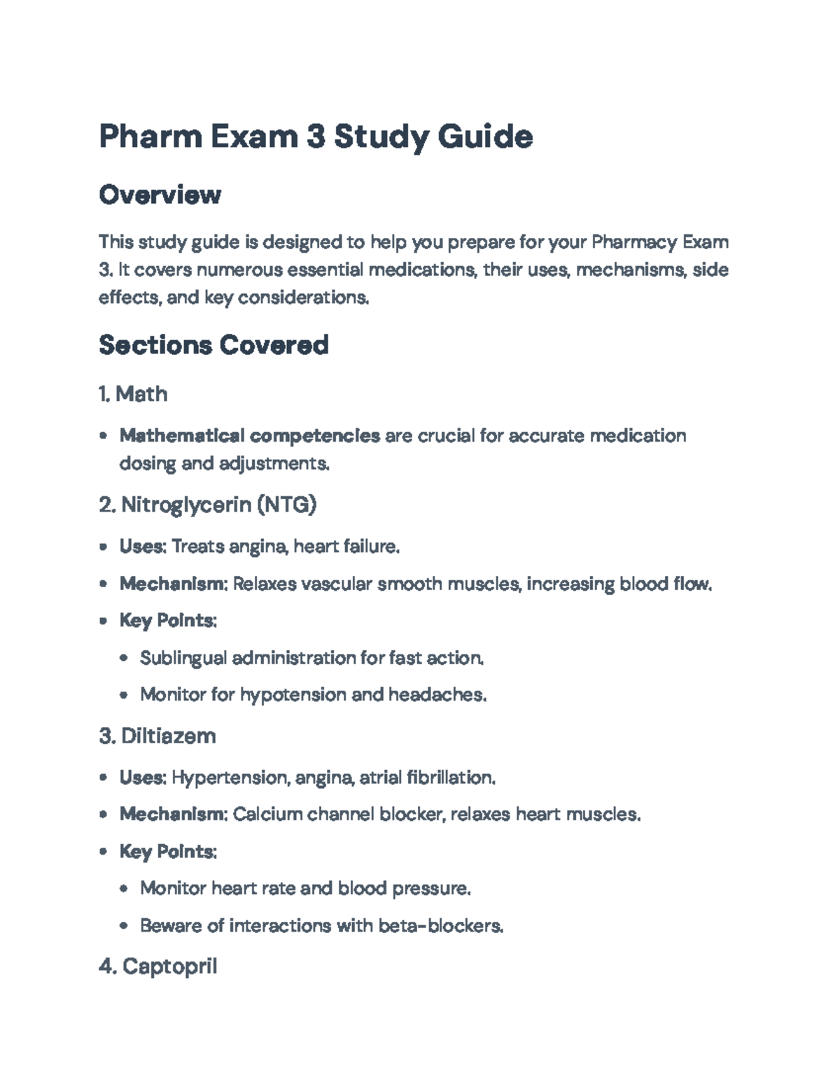 Pharm 3 Exam Study Guide: Key Medications, Uses, and Mechanisms - Pharm ...
