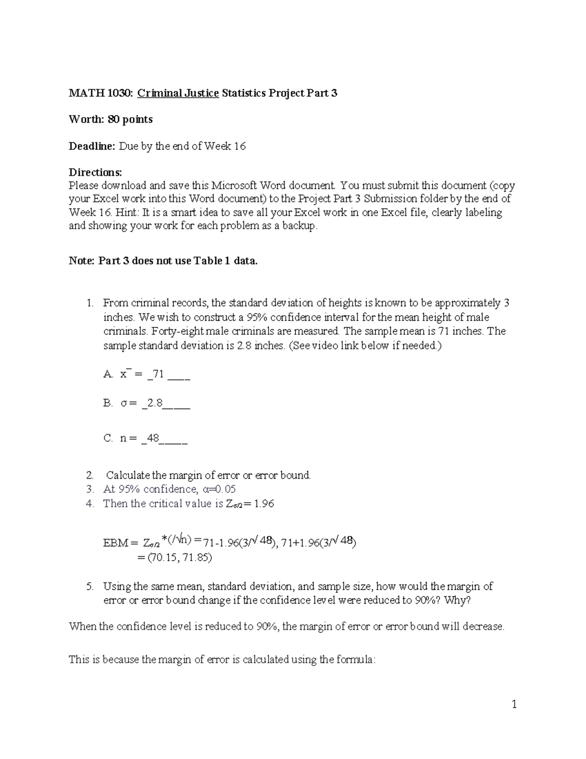 MATH 1030: Criminal Justice Statistics Project Part 3 Analysis Guide ...