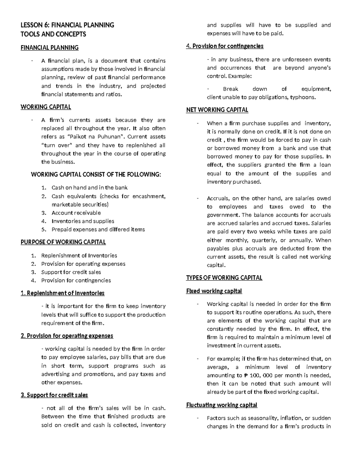 Busfin - Final Exam Notes on Financial Planning & Time Value of Money ...