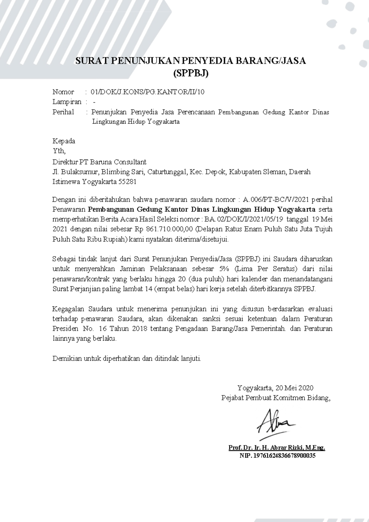 Surat Penunjukan Penyedia Jasa (SPPBJ) Yogyakarta 2020 - Studocu