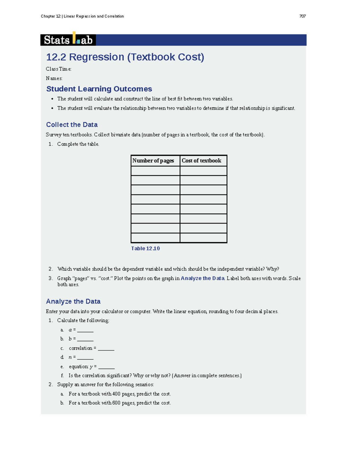 Chapter 12: Linear Regression & Correlation (Stats 707) - Studocu