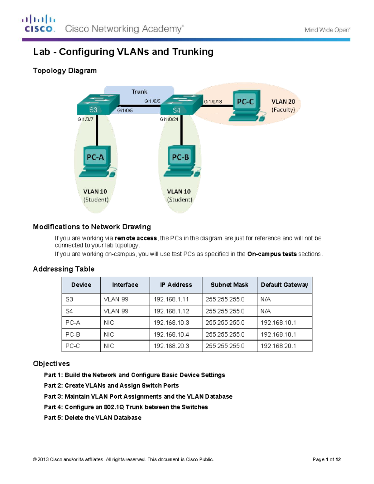 Lab SU4a: Configuring VLANs and Trunking in Network Topology - Studocu