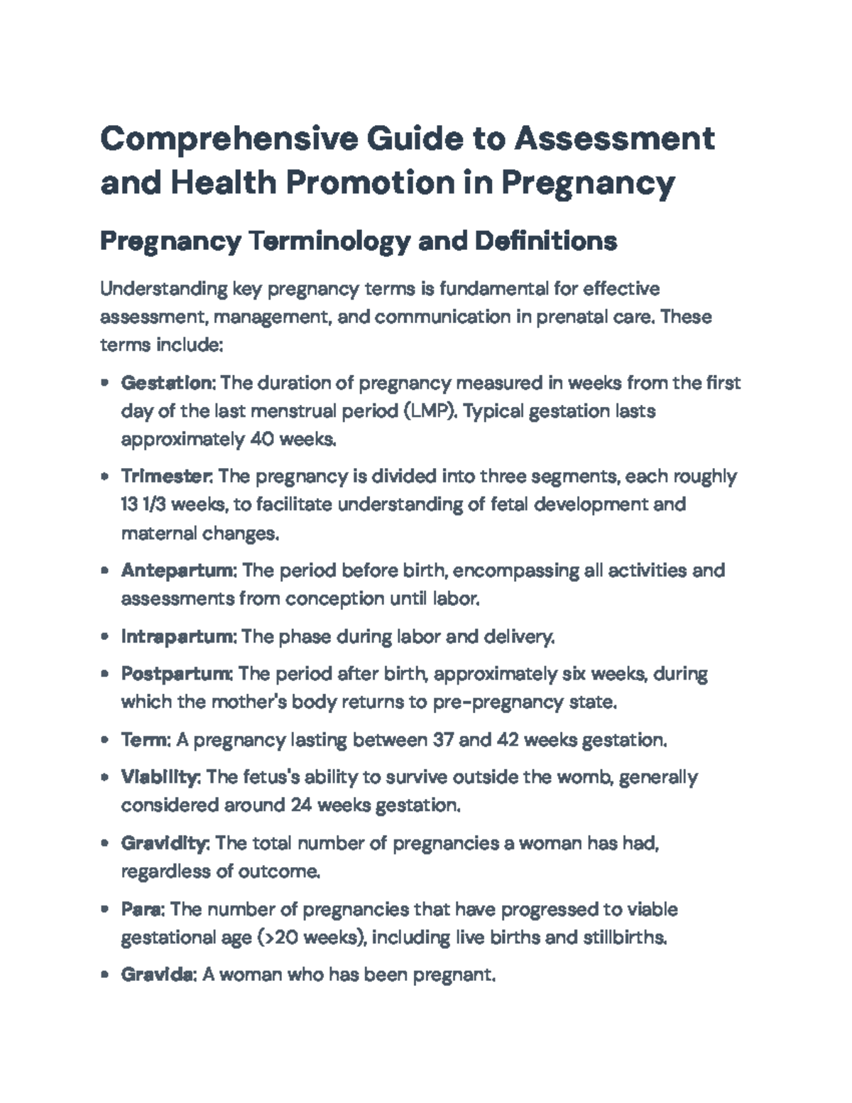 Comprehensive Guide to Pregnancy Assessment and Health Promotion (NUR ...