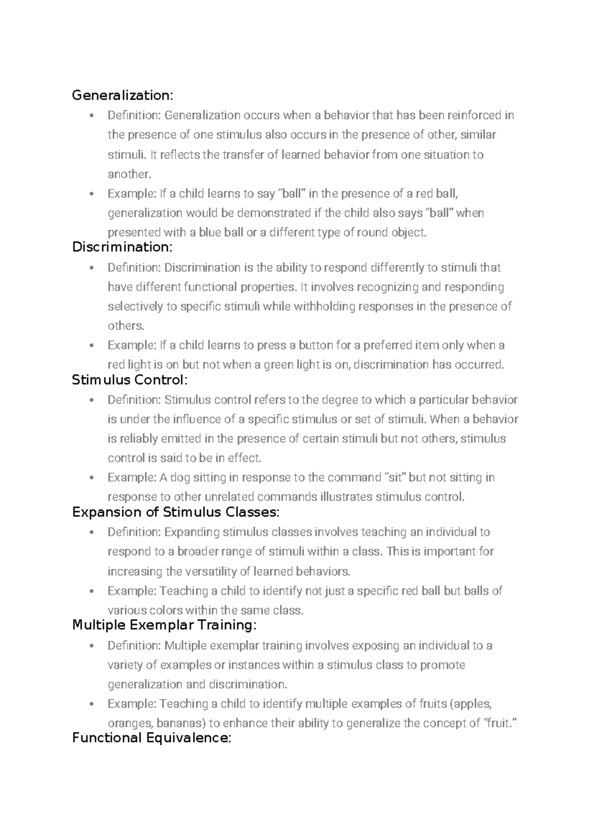 ABA 301: Generalization and Discrimination in Behavior Analysis - Studocu