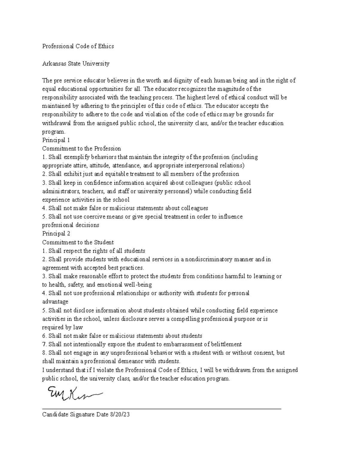 Code of ethics - notes - Professional Code of Ethics Arkansas State ...