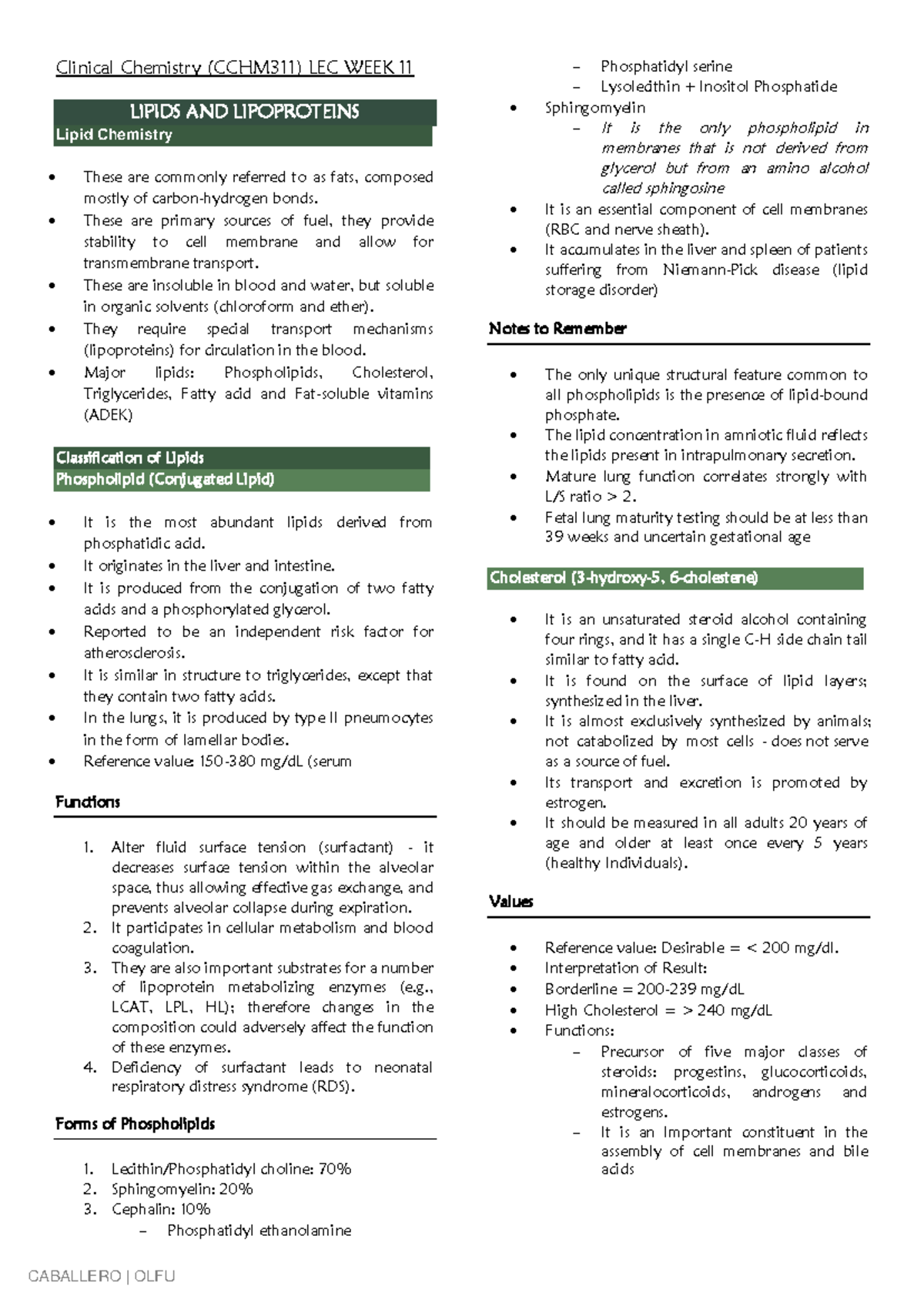 CCHM311-LEC- Lipids OLD - Clinical Chemistry (CCHM311) LEC WEEK 11 ...