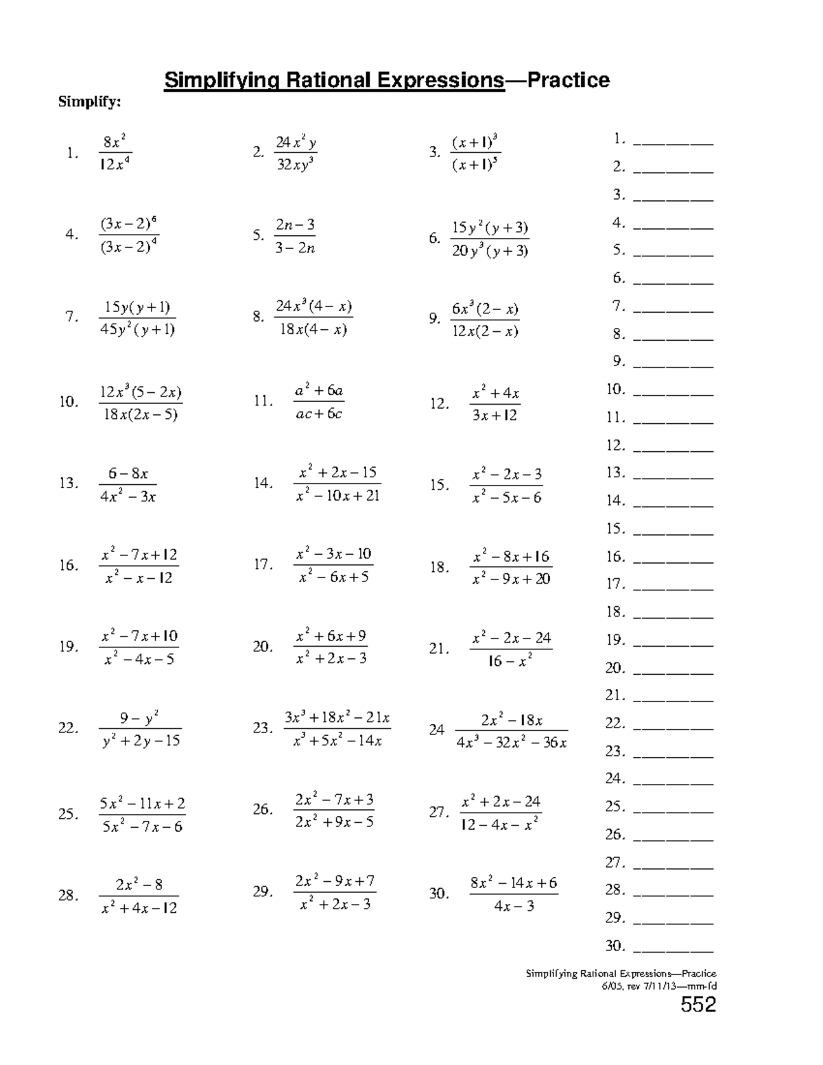 552 -2013-simplifying rational expressions-practice - Simplifying ...