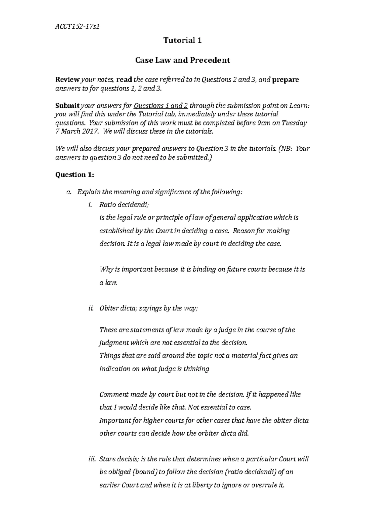 Tutorial 1: Court Structure, Case Law & Precedent Overview (2024) - Studocu