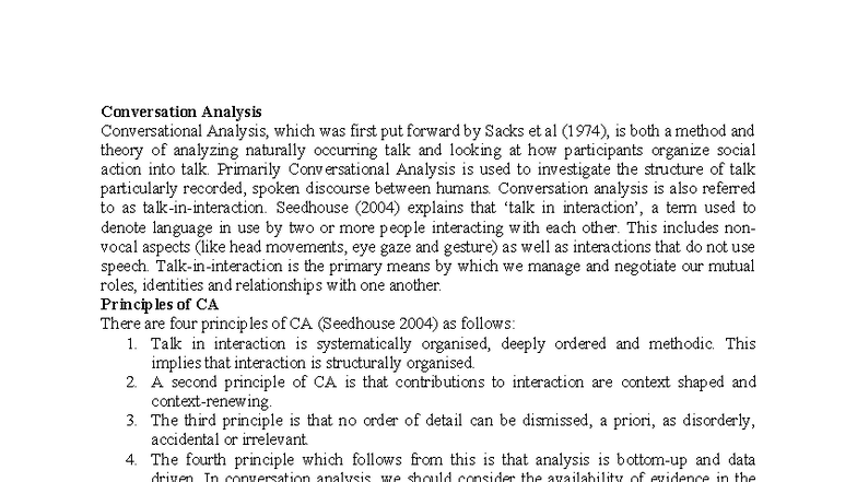 Conversational Analysis: Principles and Interactional Organization ...