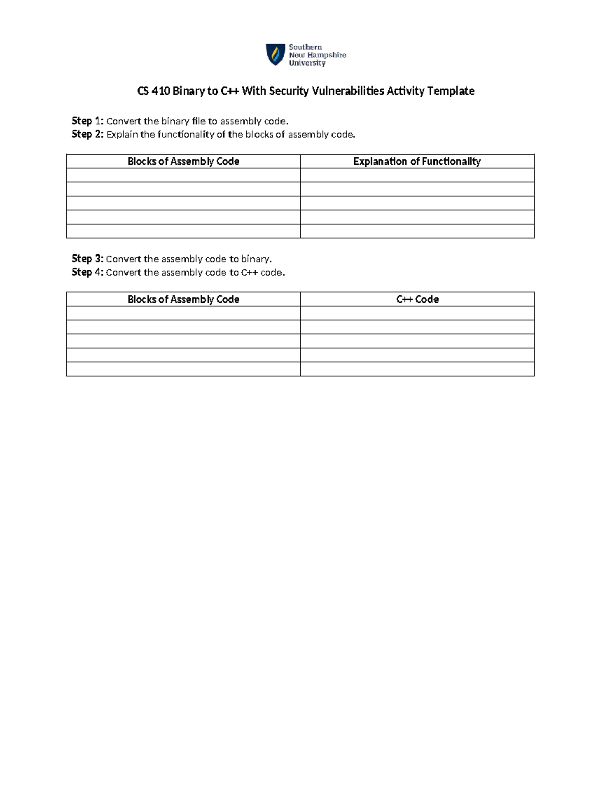 CS 410 Binary to C++ With Security Vulnerabilities Activity Template ...
