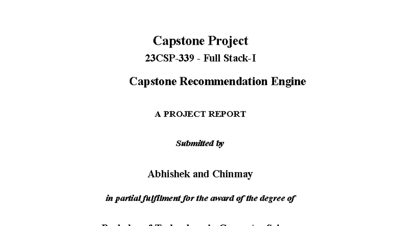 Capstone Project Report: Recommendation Engine for B.Tech in CSE - Studocu
