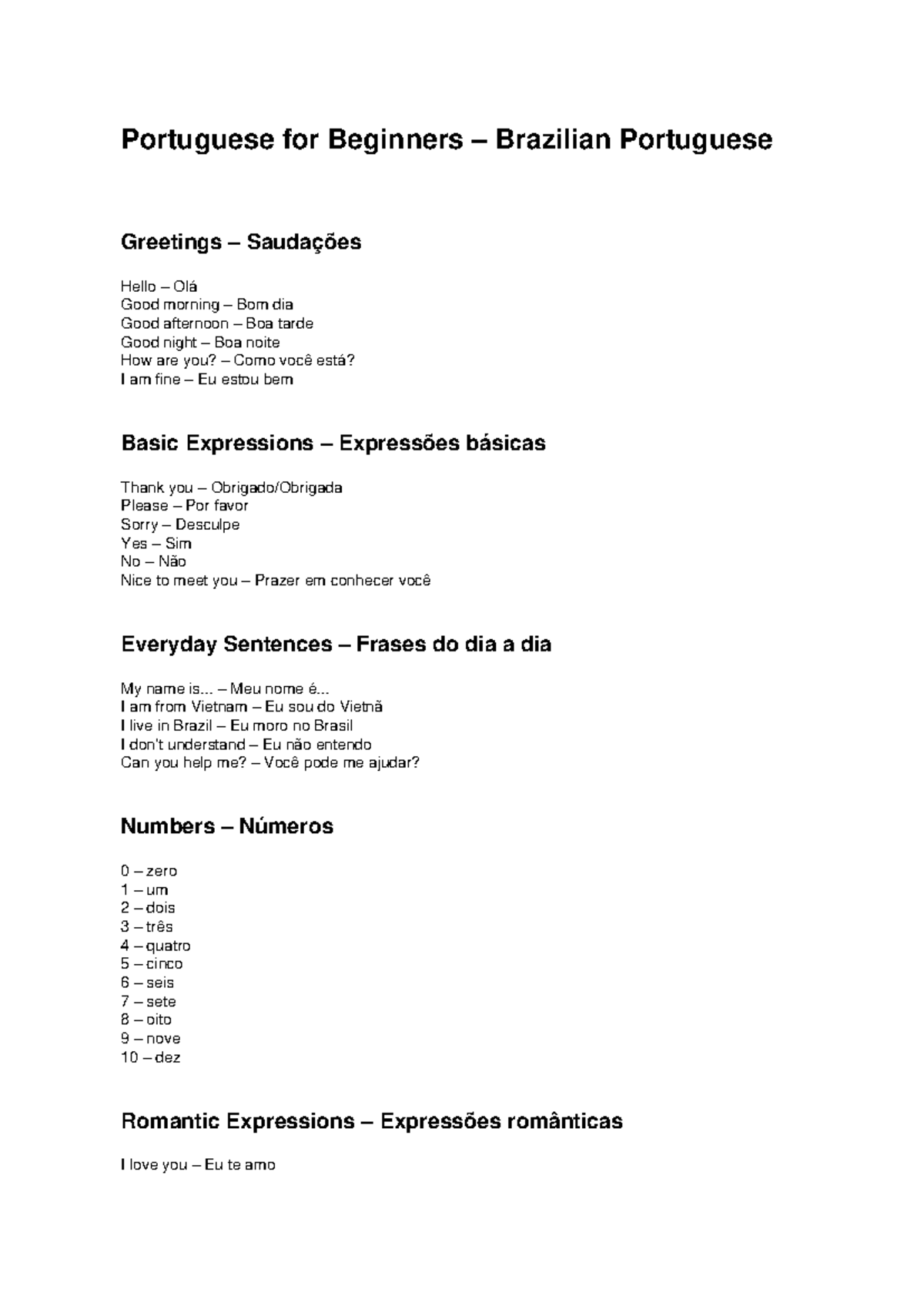 Portuguese for Beginners: Essential Phrases & Vocabulary - Studocu