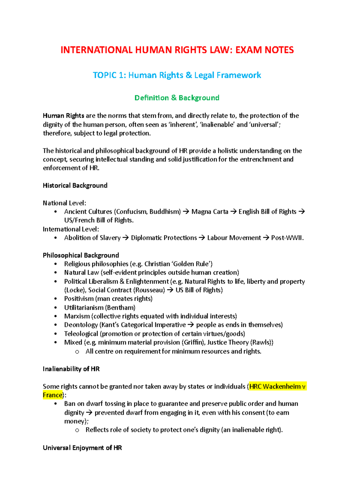 HUMAN RIGHTS LAW 101: KEY EXAM NOTES FOR INTL LAW STUDENTS - Studeersnel