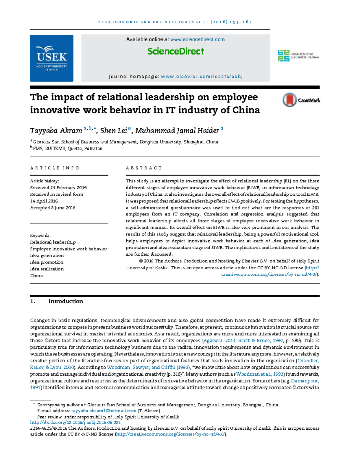 The Impact of Relational Leadership on Employee Innovative Work ...