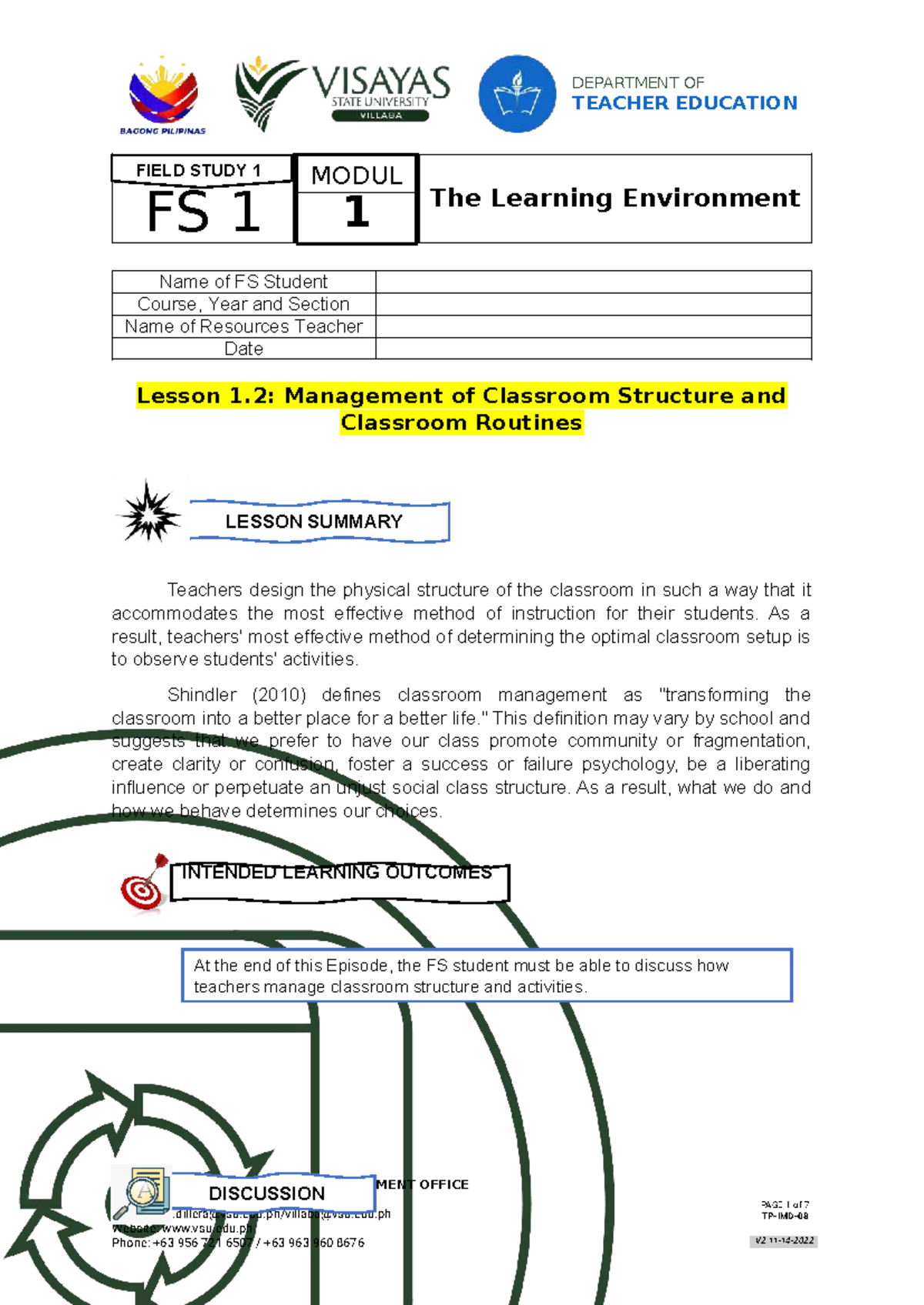 FS 1 Lesson 1.2: Strategies for Effective Classroom Management 063532 ...