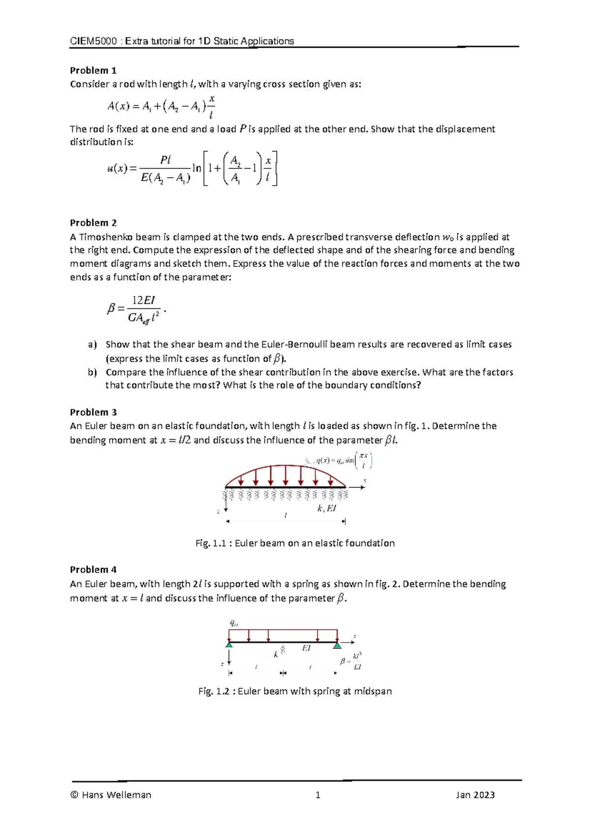 Extra Tutorials 1D: Statics with Focus on Timoshenko Beams - Studeersnel