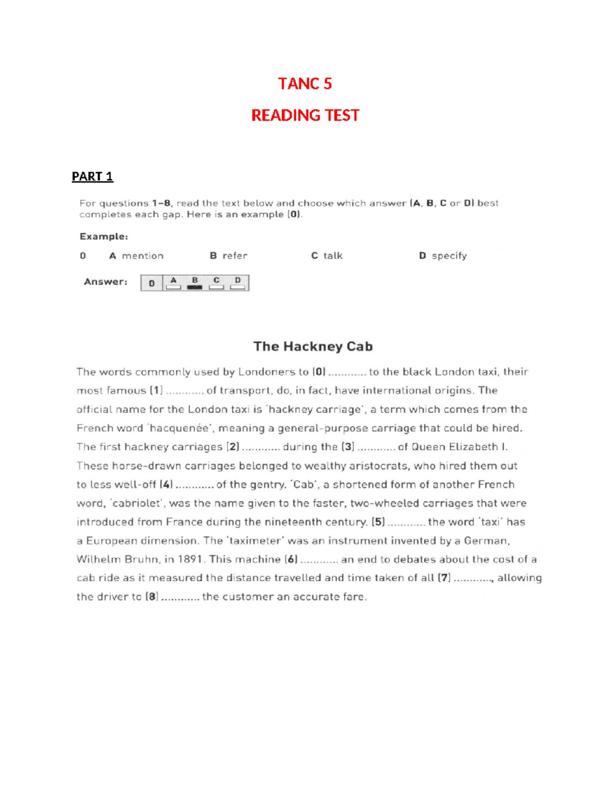 TANC 5 Reading TEST - Comprehensive Questions and Answers Guide - Studocu