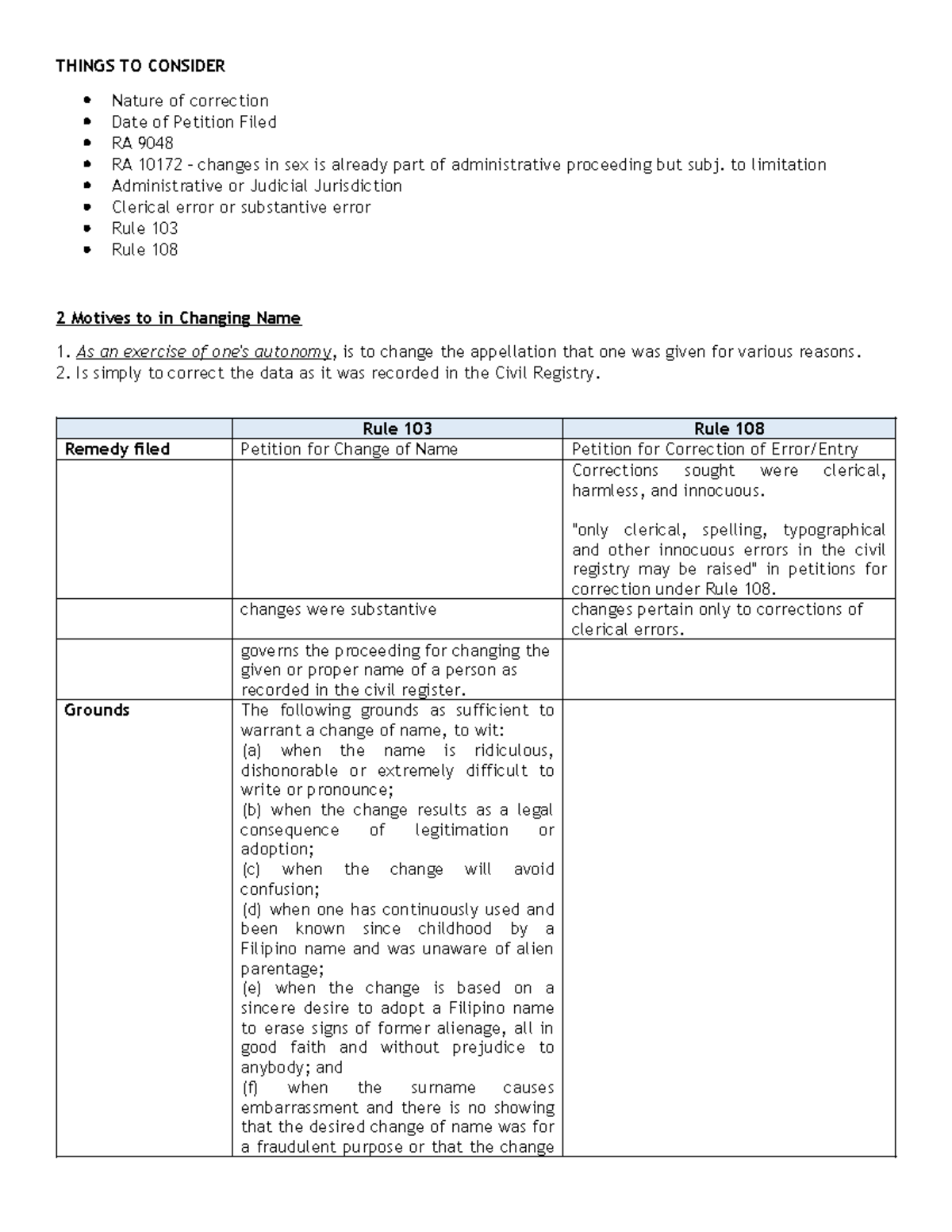Case Digest Notes on RA 9048 & RA 10172: Name Change Procedures - Studocu