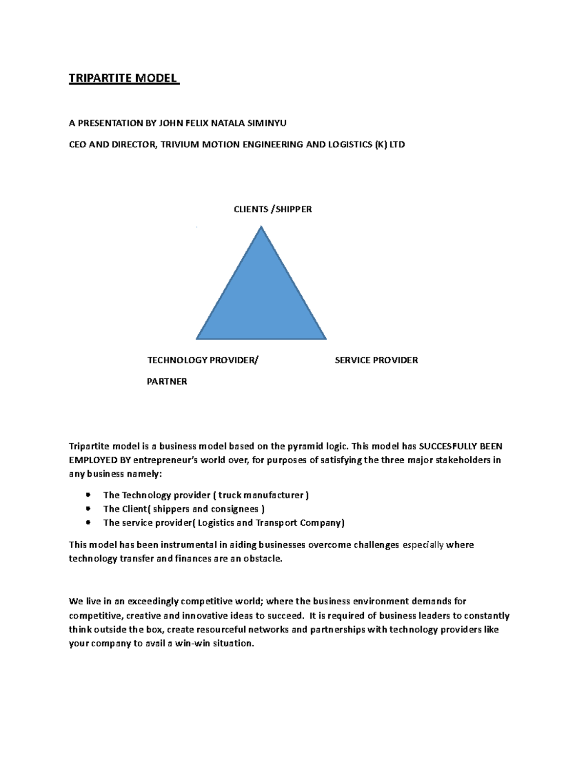 Tripartite Model: Business Strategy for Stakeholder Collaboration - Studocu