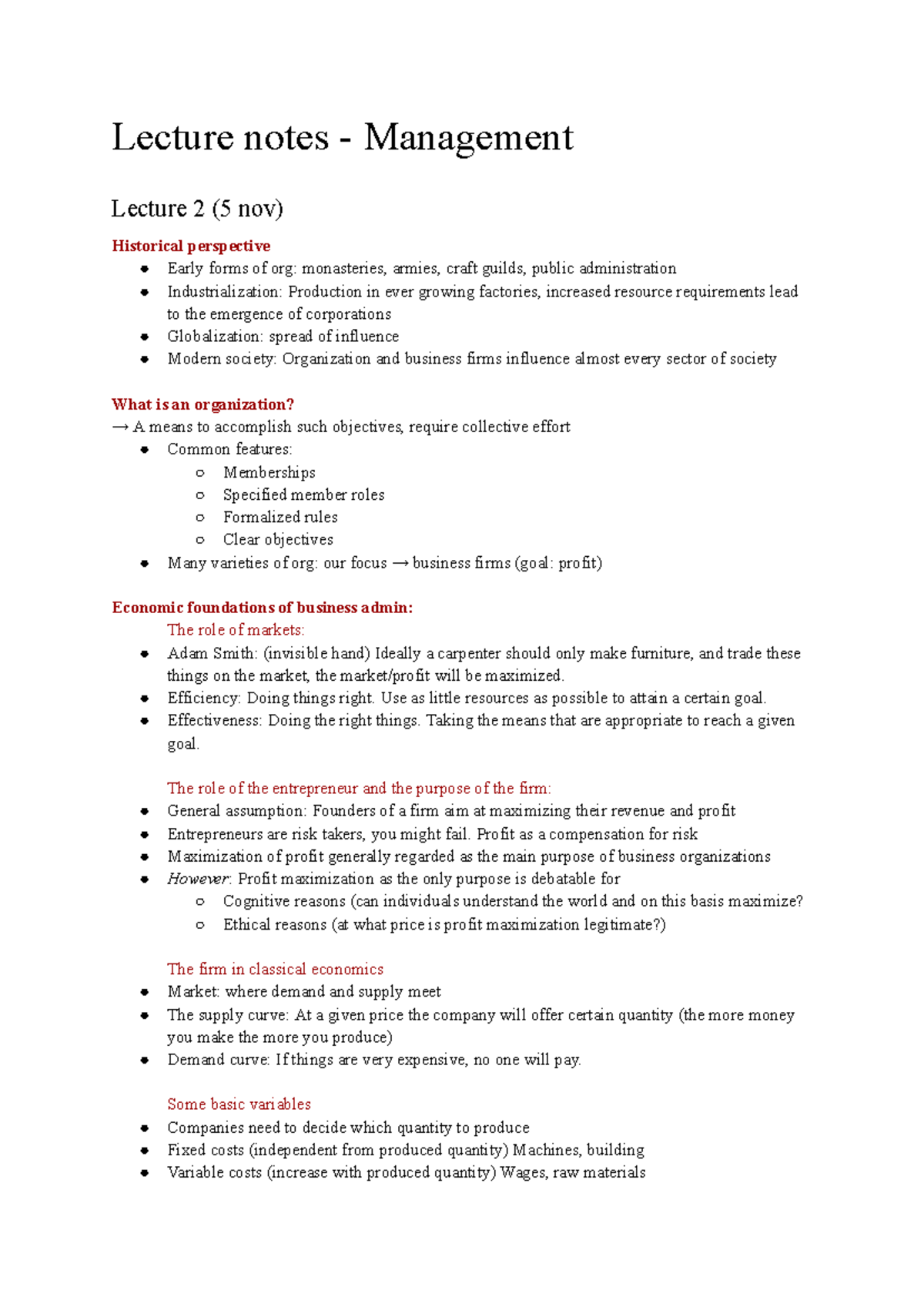 Lecture Notes on Management: Understanding Organizations and Power ...