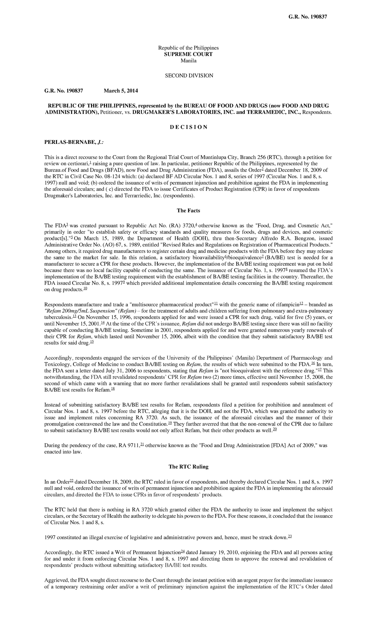 G.R. No. 190837 2014 - Case of REPUBLIC OF THE PHILIPPINES, represented ...