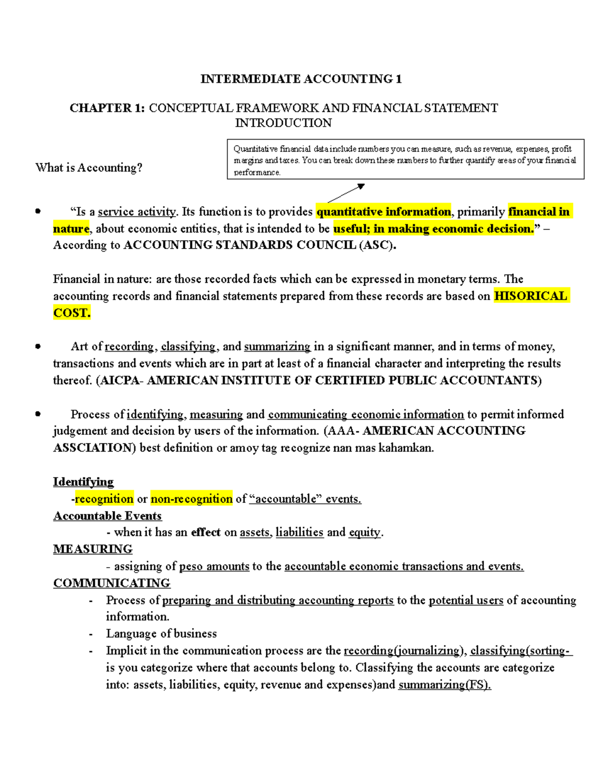 Intermediate Accounting 1: Intro to Accounting Concepts & Framework ...