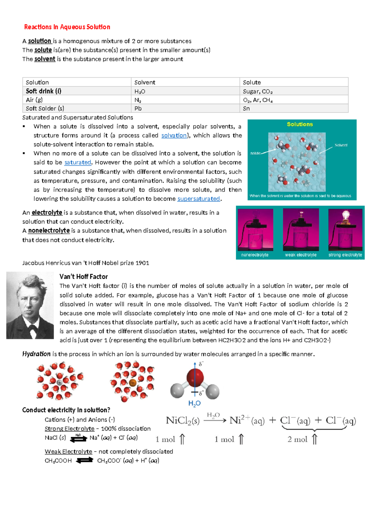 Study Notes on Reactions in Aqueous Solutions for CHEM 101 - Studocu