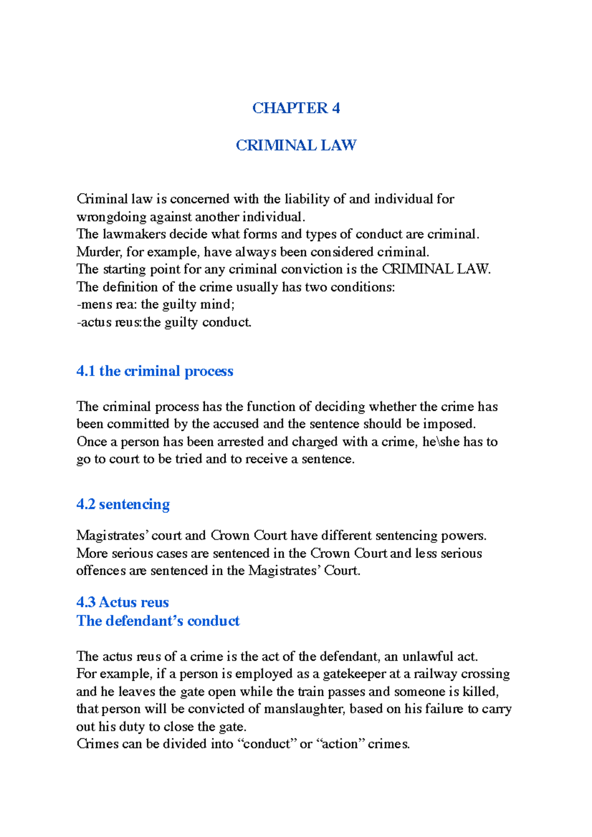 CHAPTER 4 CRIMINAL LAW: Key Concepts and Summaries - Studocu